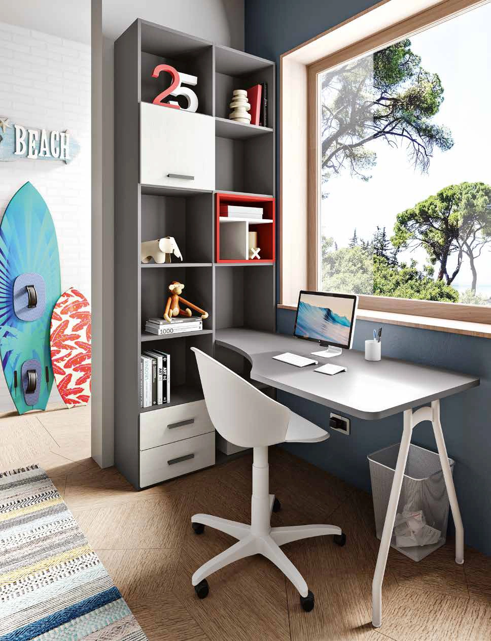 libreria con scrivania integrata