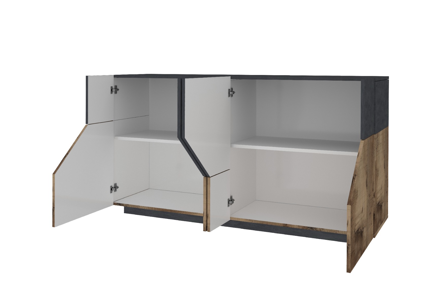 Credenza salvaspazio Ardesia e Pero a 4 ante L.158 cm, Made in Italy