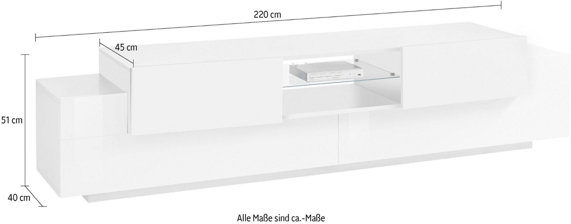 Innovativo Mobile porta tv Bianco, 2 ante 2 ribalte, larghezza 220 cm