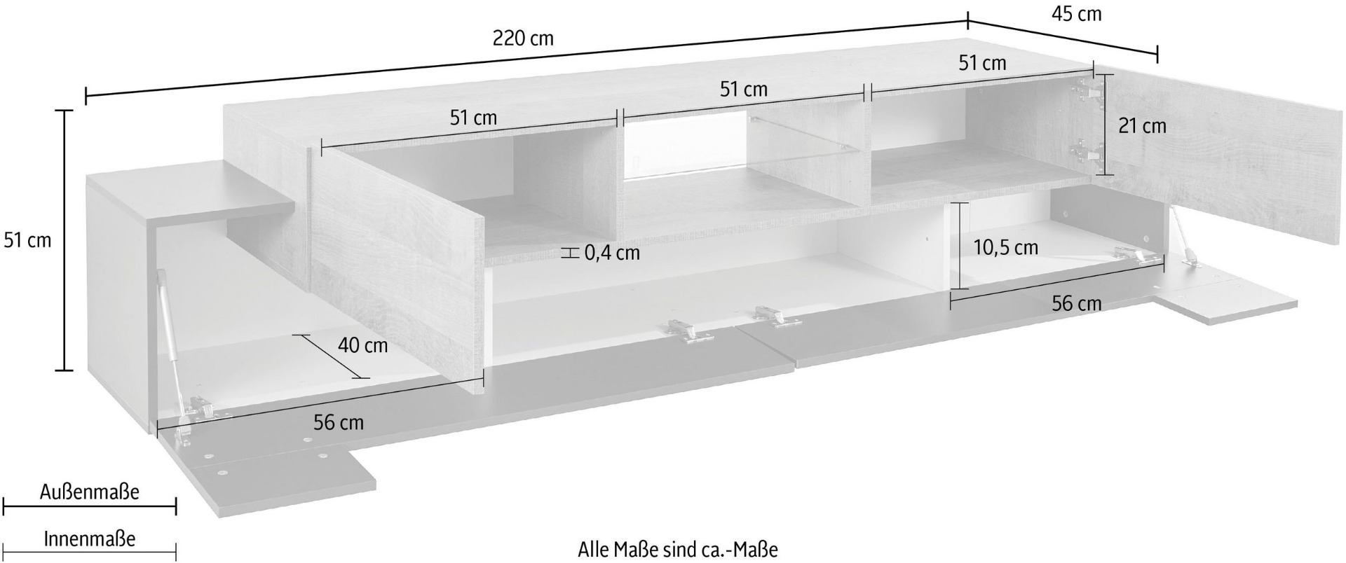 Conveniente Mobile porta tv Antracite e Oak, 2 ante 2 ribalte