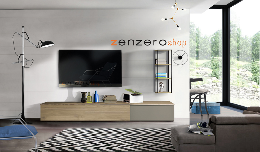 Parete attrezzata con base e libreria con telaio in ferro